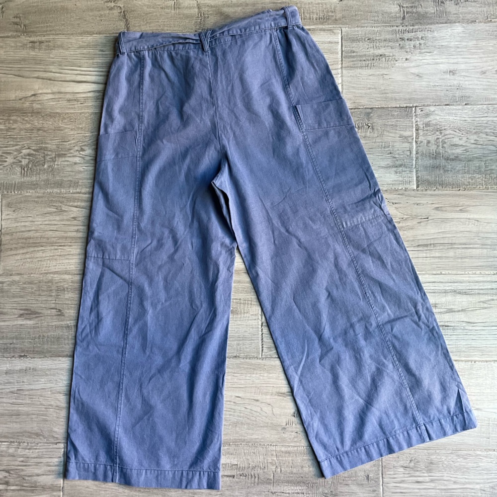 Free People Bluebell Belted Wide Leg Linen-Blend Pants W/Leg Pockets Blue SZ M - Picture 4 of 16